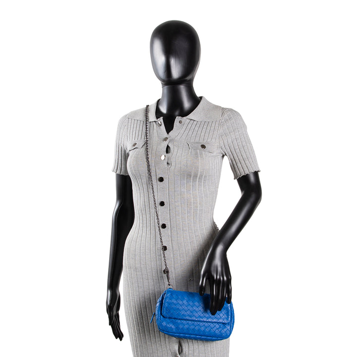 BOTTEGA VENETA Intrecciato Chain Flap Crossbody - Blue