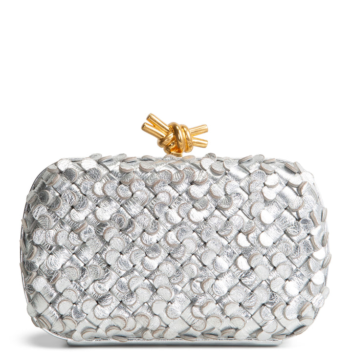 BOTTEGA VENETA Intrecciato Confetti Knot Clutch - Metallic Silver