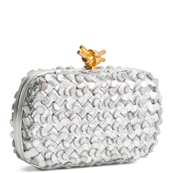 BOTTEGA VENETA Intrecciato Confetti Knot Clutch - Metallic Silver