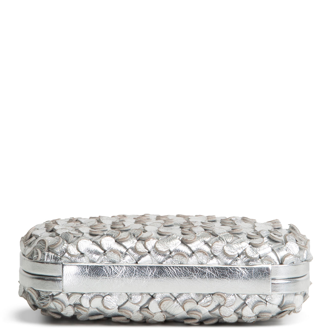 BOTTEGA VENETA Intrecciato Confetti Knot Clutch - Metallic Silver