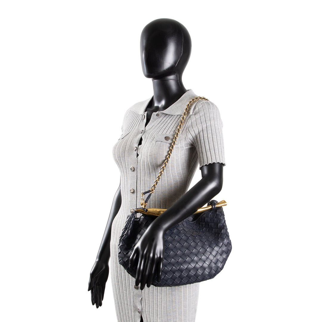 BOTTEGA VENETA Intrecciato Sardine Chain Bag - Navy
