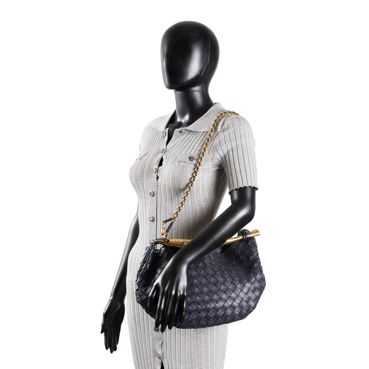 BOTTEGA VENETA Intrecciato Sardine Chain Bag - Navy