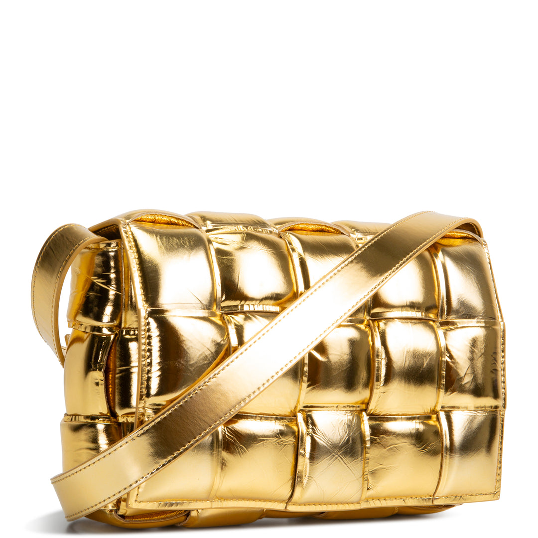 BOTTEGA VENETA Maxi Intrecciato Padded Cassette Shoulder Bag - Gold Mirror