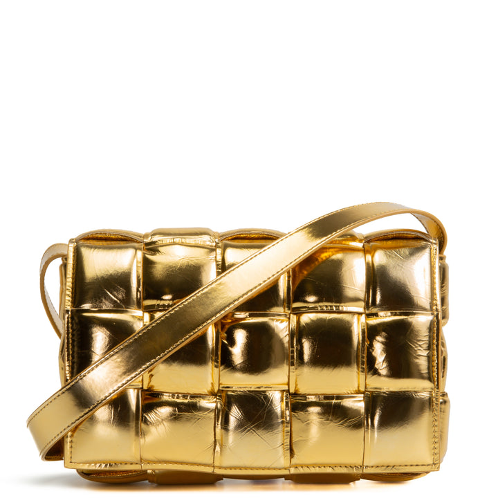BOTTEGA VENETA Maxi Intrecciato Padded Cassette Shoulder Bag - Gold Mirror