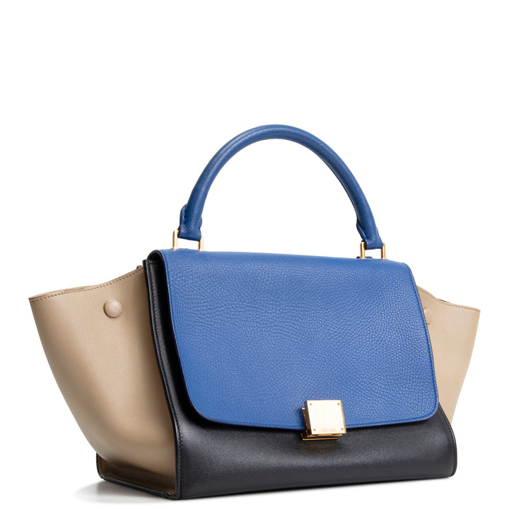 CELINE Trapeze Top Handle Bag - Blue/Taupe/Black