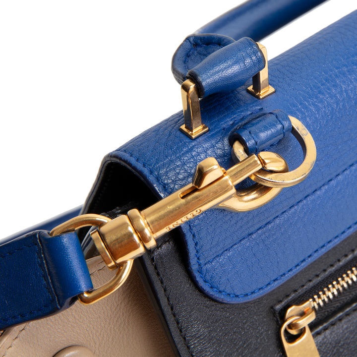CELINE Trapeze Top Handle Bag - Blue/Taupe/Black