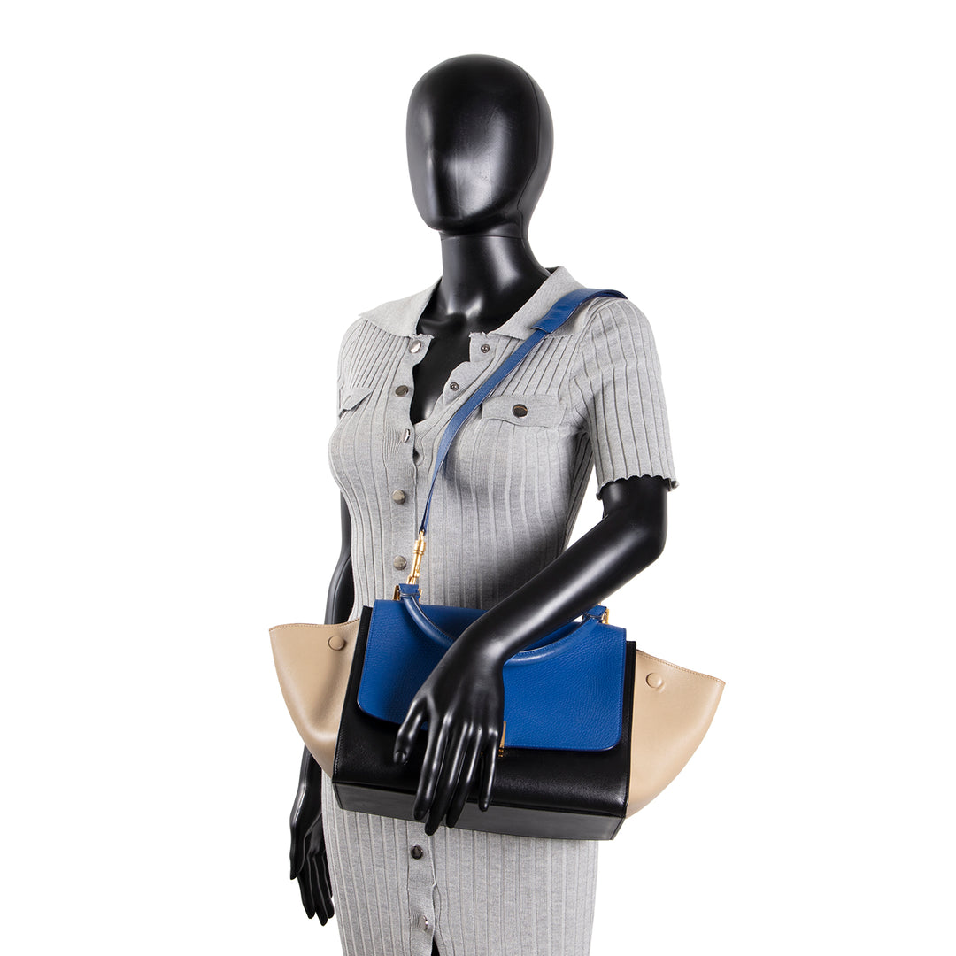 CELINE Trapeze Top Handle Bag - Blue/Taupe/Black