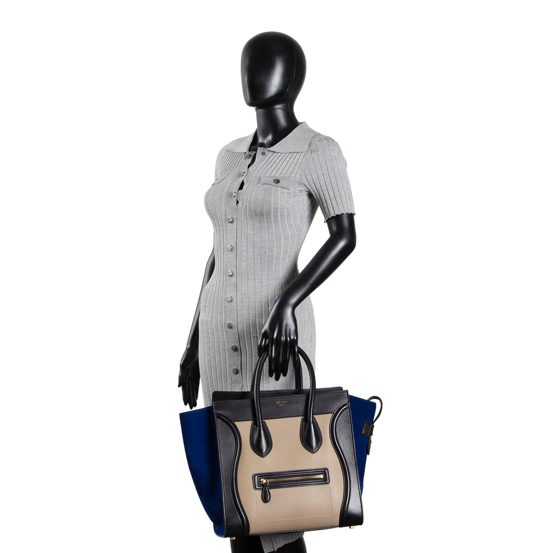 CELINE Tricolor Phantom Luggage Tote- Black/Blue/Taupe OUTLET FINAL SALE