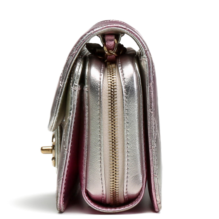 CHANEL Metallic Lambskin Like A Wallet Crossbody- Pink OUTLET FINAL SALE