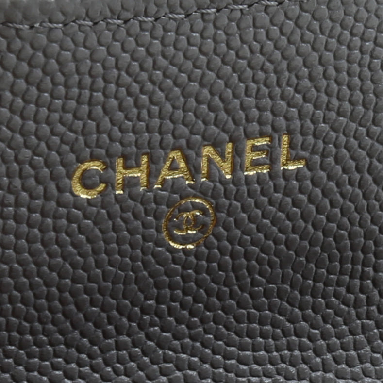 CHANEL Caviar Flap Card Holder On Chain - Gray