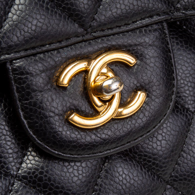 CHANEL Caviar Quilted Jumbo Double Flap - Black