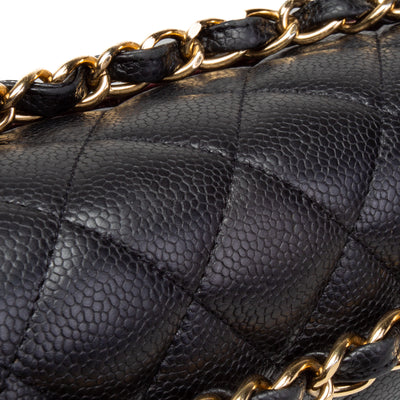 CHANEL Caviar Quilted Jumbo Double Flap - Black