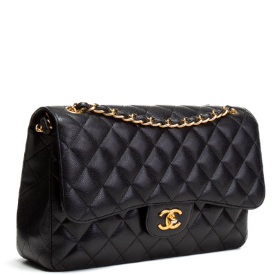 CHANEL Caviar Quilted Jumbo Double Flap - Black