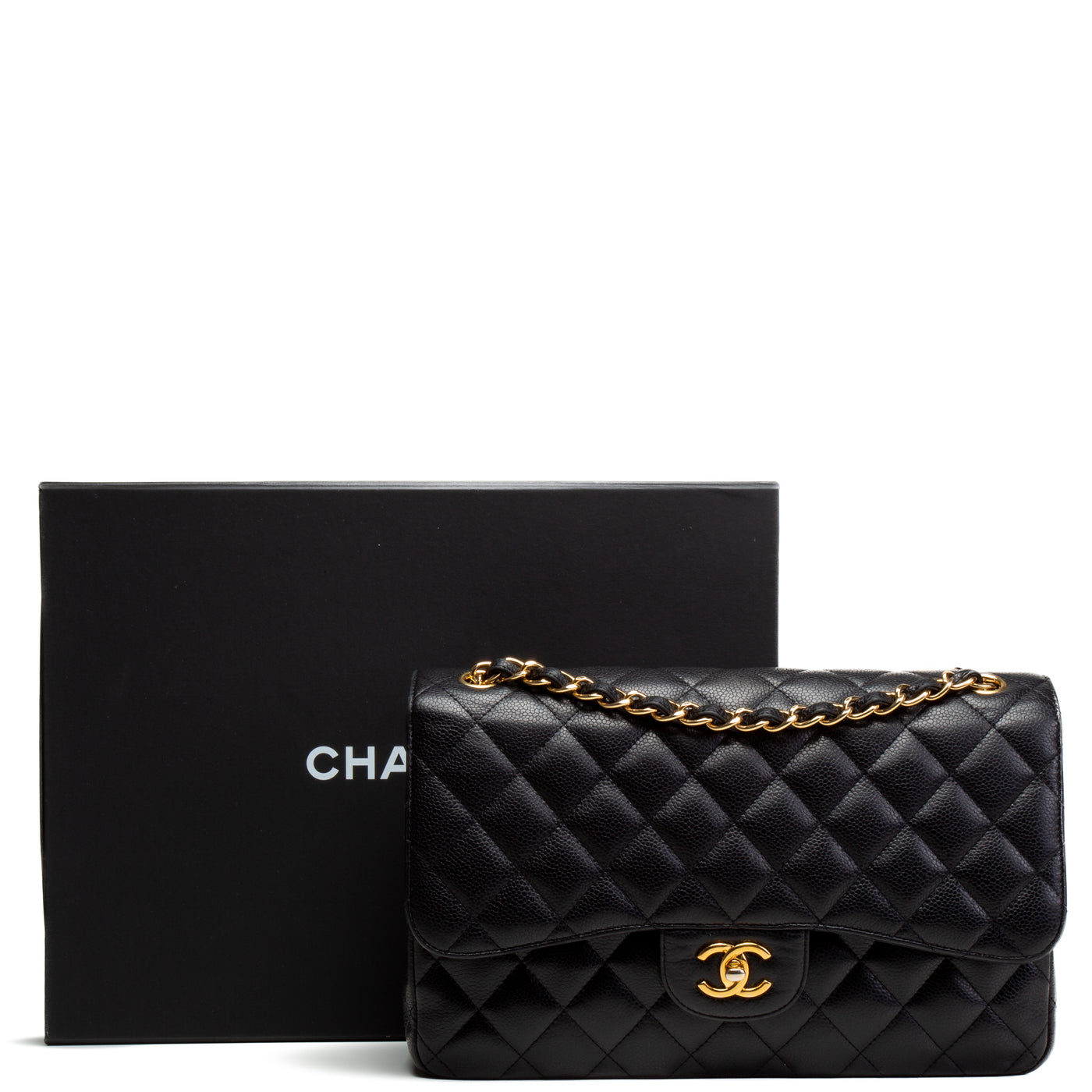 CHANEL Caviar Quilted Jumbo Double Flap - Black