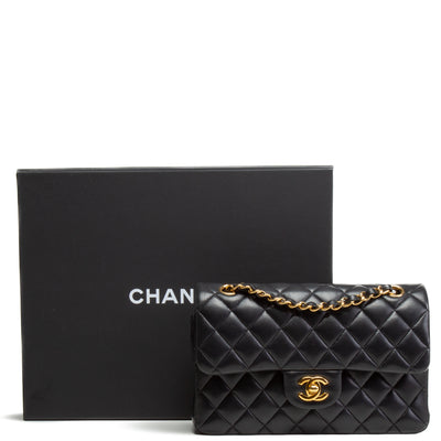 CHANEL Small Lambskin Double Flap Shoulder Bag - Black