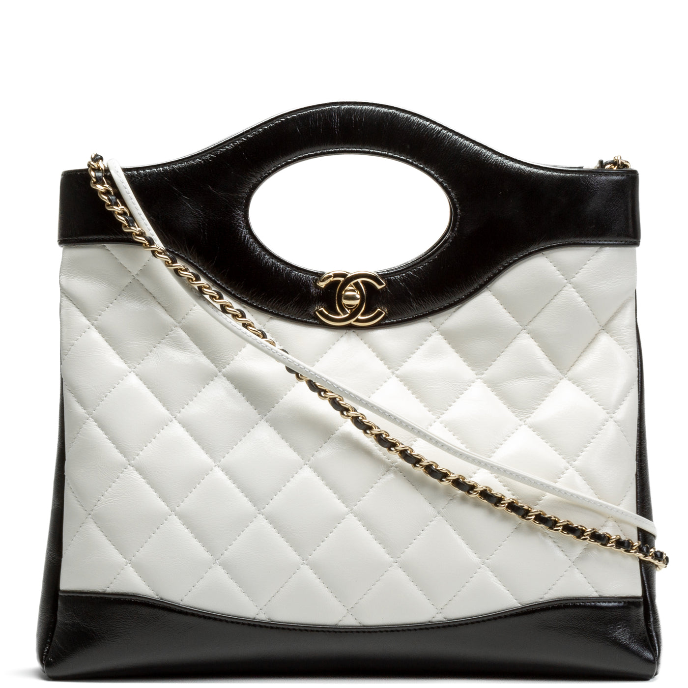 CHANEL 31 Small Lambskin Quilted Shiny Shopping Bag - Black/White