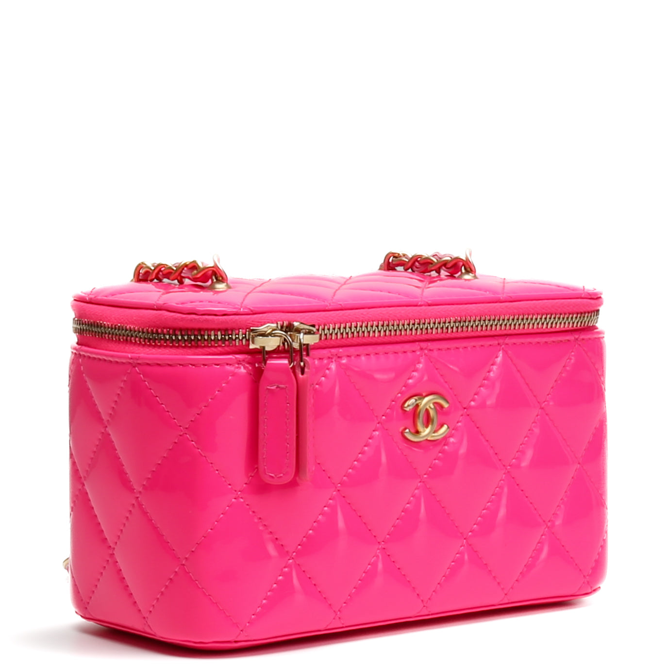 CHANEL Patent Crush Vanity w/ Chain - Neon Pink