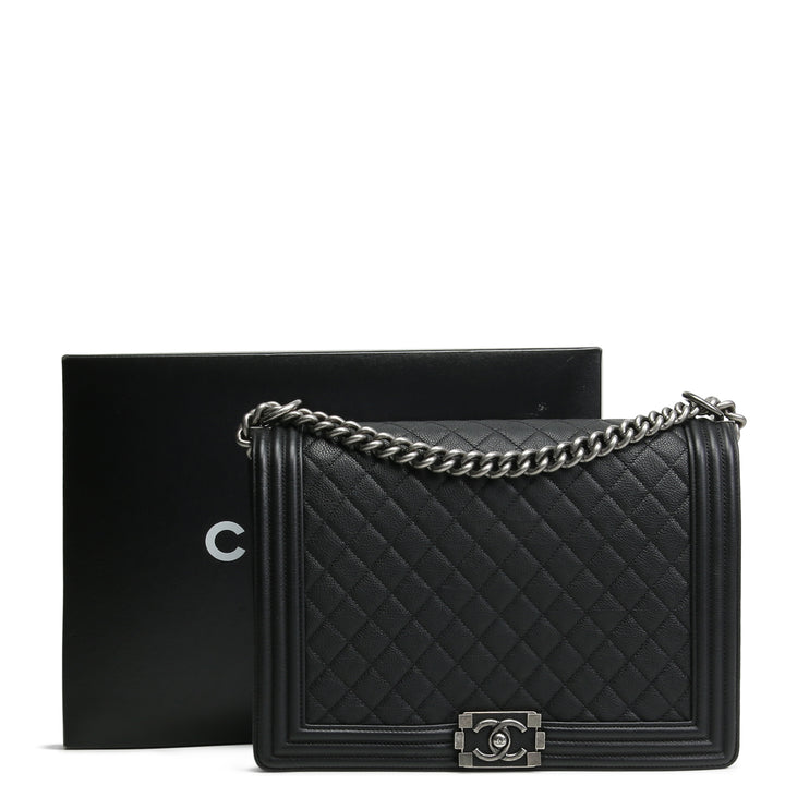 CHANEL Quilted Large Duo Boy Bag - Black