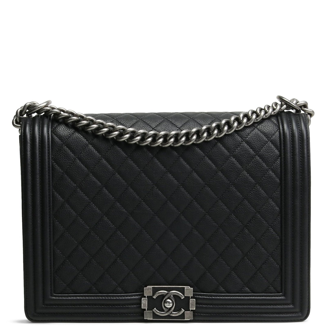 CHANEL Quilted Large Duo Boy Bag - Black