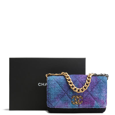 CHANEL 19 Tweed Wallet On Chain - Ombre Purple & Blue