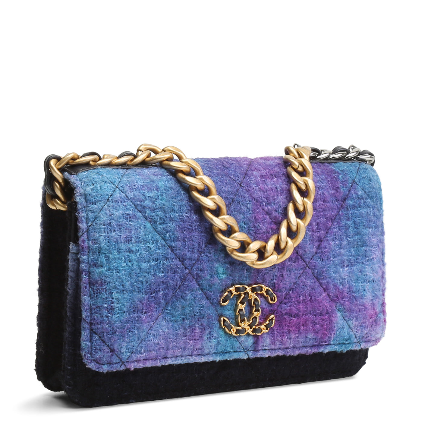 CHANEL 19 Tweed Wallet On Chain - Ombre Purple & Blue