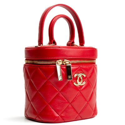 CHANEL Trendy CC Lambskin Vanity Top Handle - Red