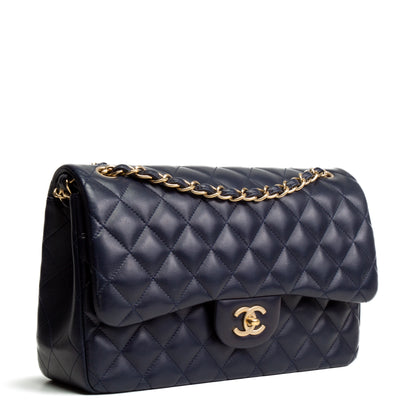 CHANEL Classic Jumbo Lambskin Double Flap- Navy Blue