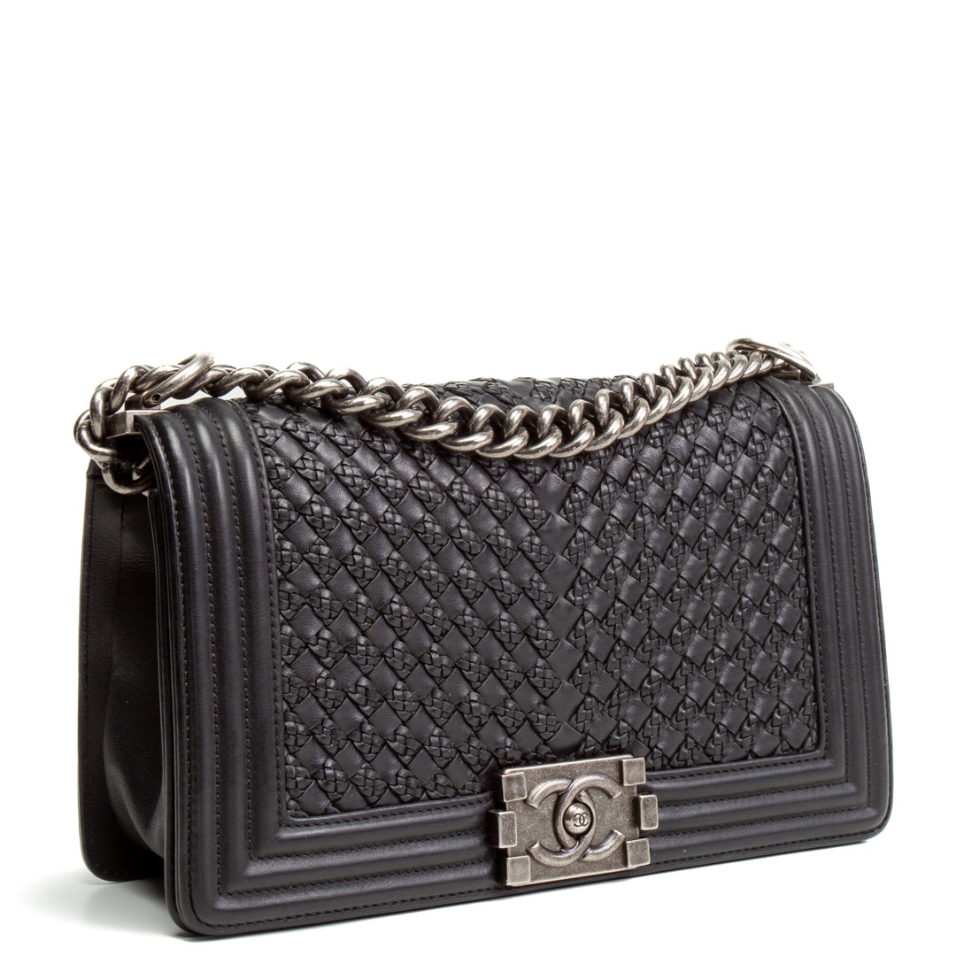 CHANEL  Medium Boy Flap Braided Woven Bag - Black