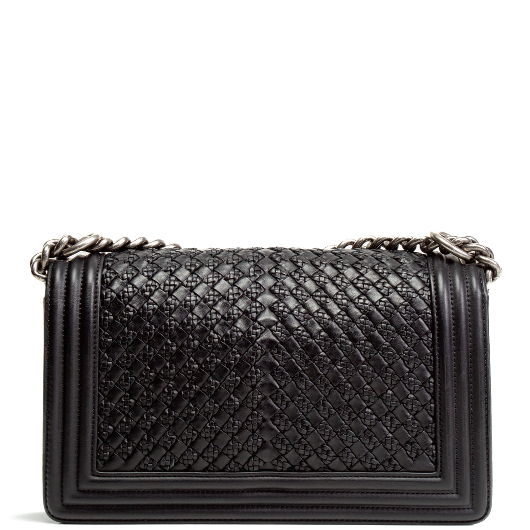 CHANEL  Medium Boy Flap Braided Woven Bag - Black