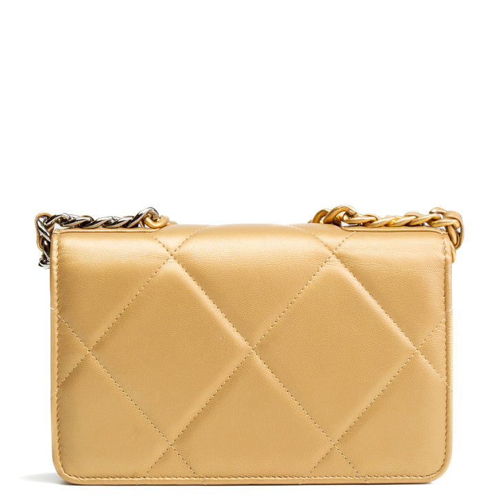 CHANEL Quilted Chanel 19 WOC - Metallic Gold