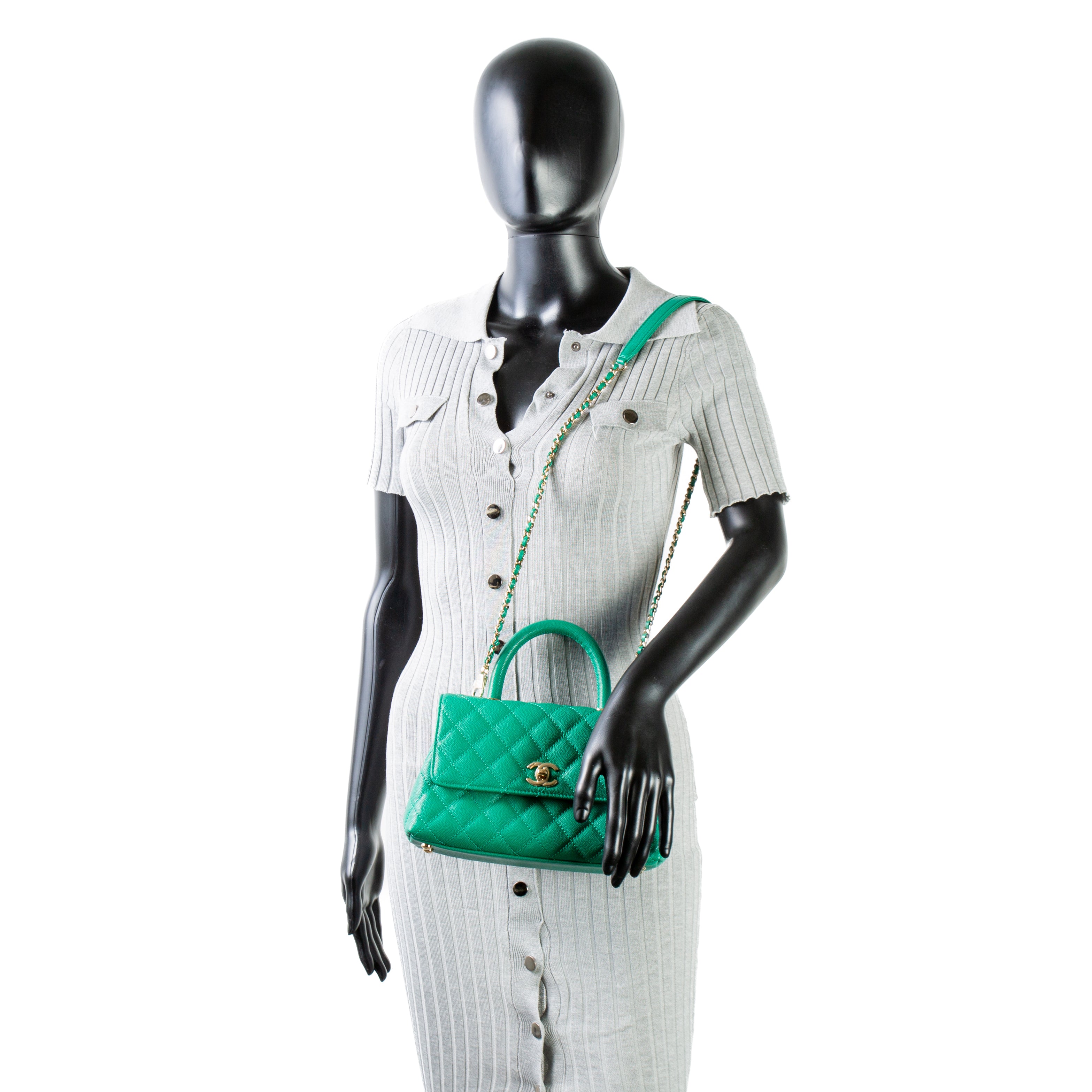 CHANEL Mini Coco Handle Flap Bag Kelly Green ALB