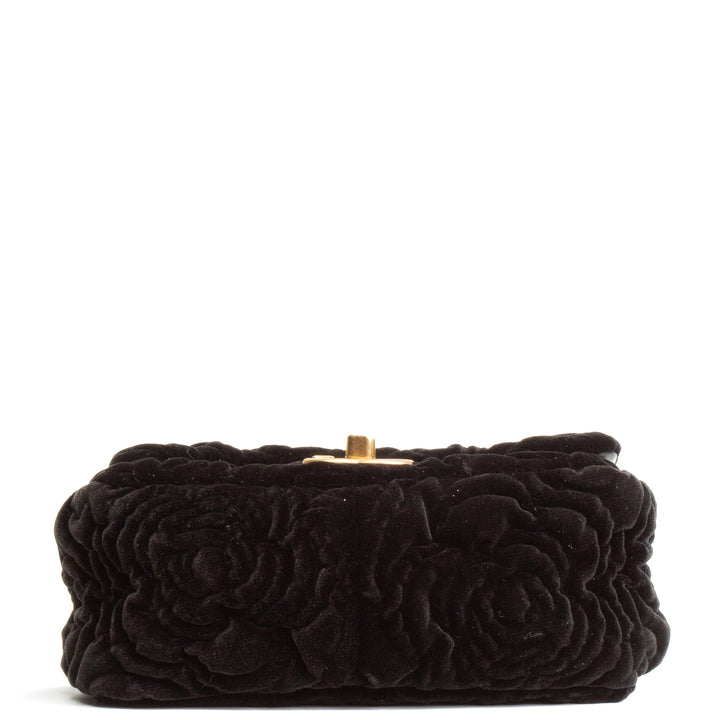 CHANEL Mini Camellia Embossed Flap - Black Velvet