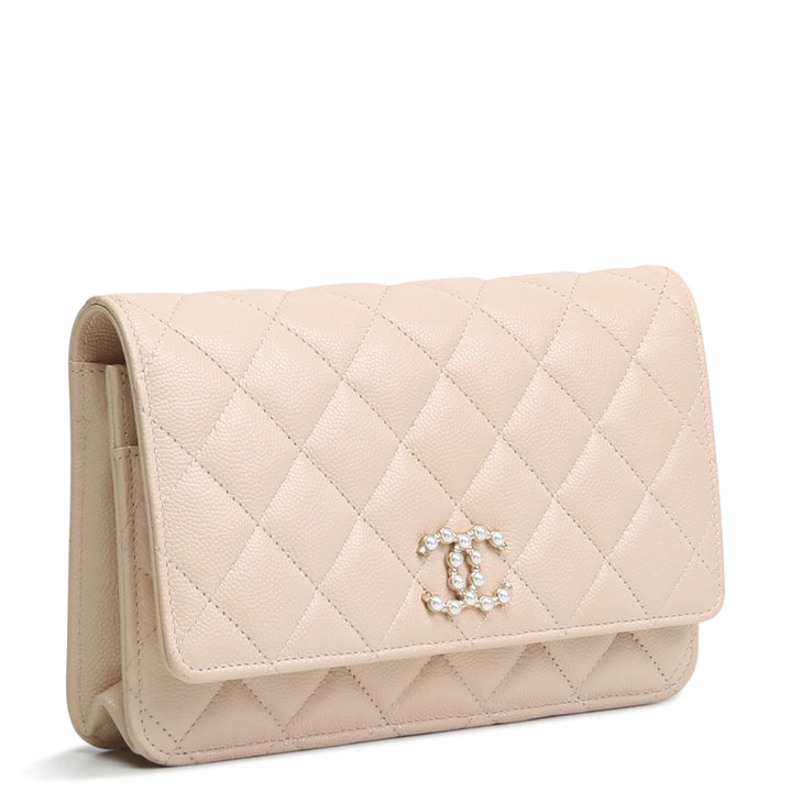 CHANEL Caviar Quilted Coco Candy Wallet on Chain- Beige