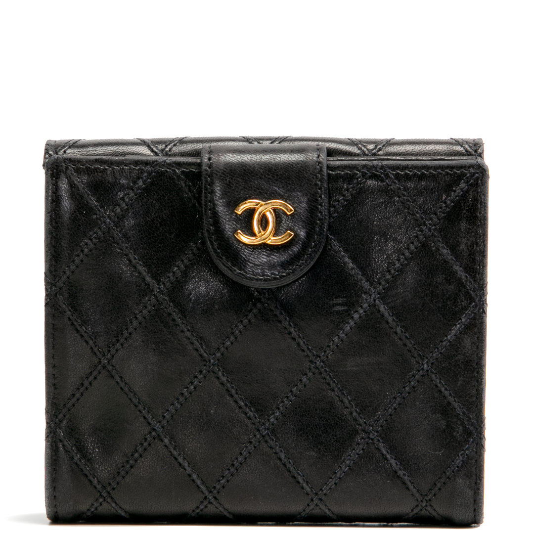 CHANEL Quilted Bifold Flap Compact Wallet -Black OUTLET FINAL SALE