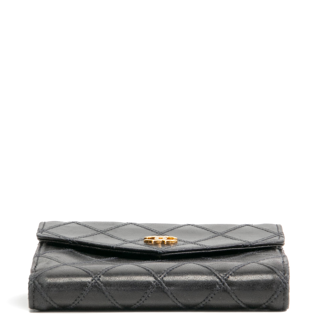 CHANEL Quilted Bifold Flap Compact Wallet -Black OUTLET FINAL SALE