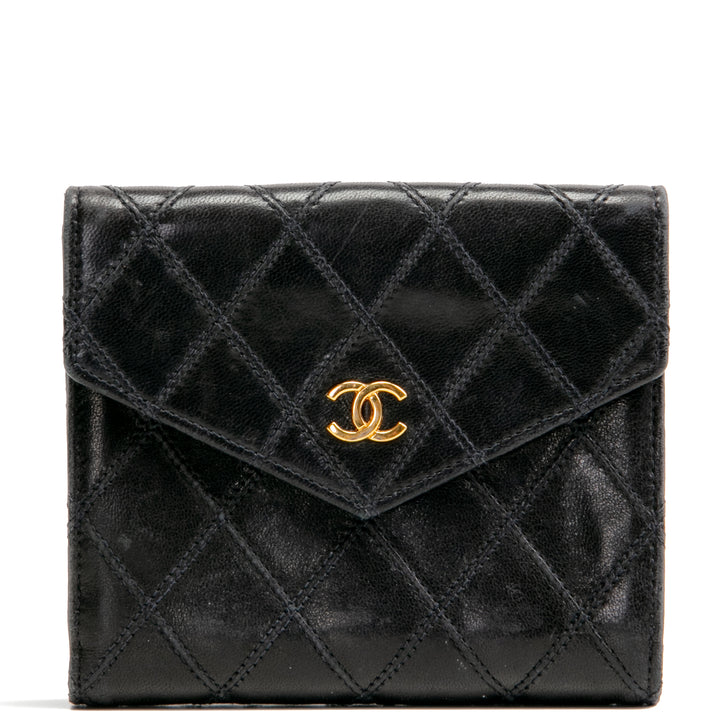 CHANEL Quilted Bifold Flap Compact Wallet -Black OUTLET FINAL SALE