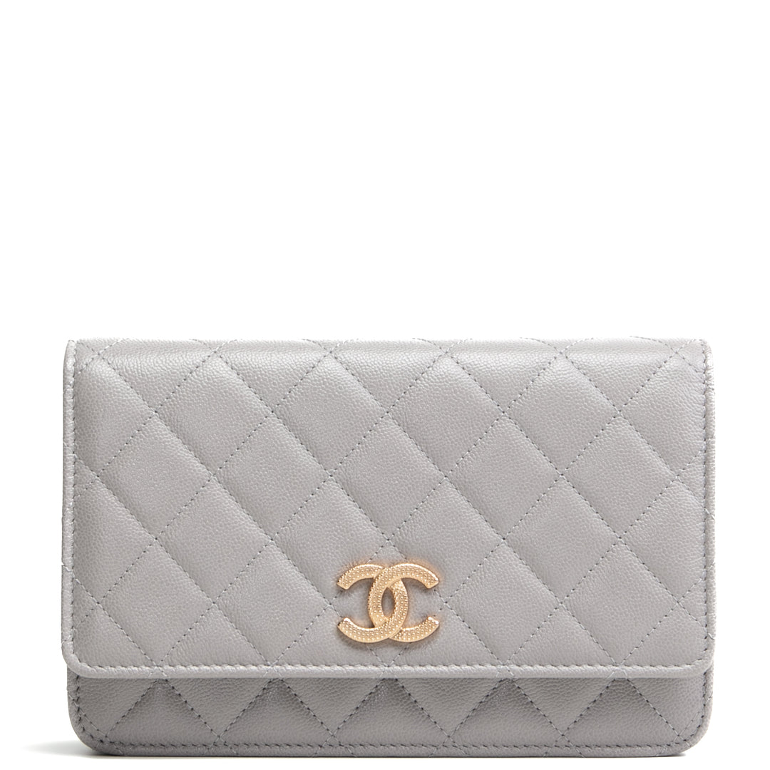 CHANEL Quilted Wallet On Chain - Gray