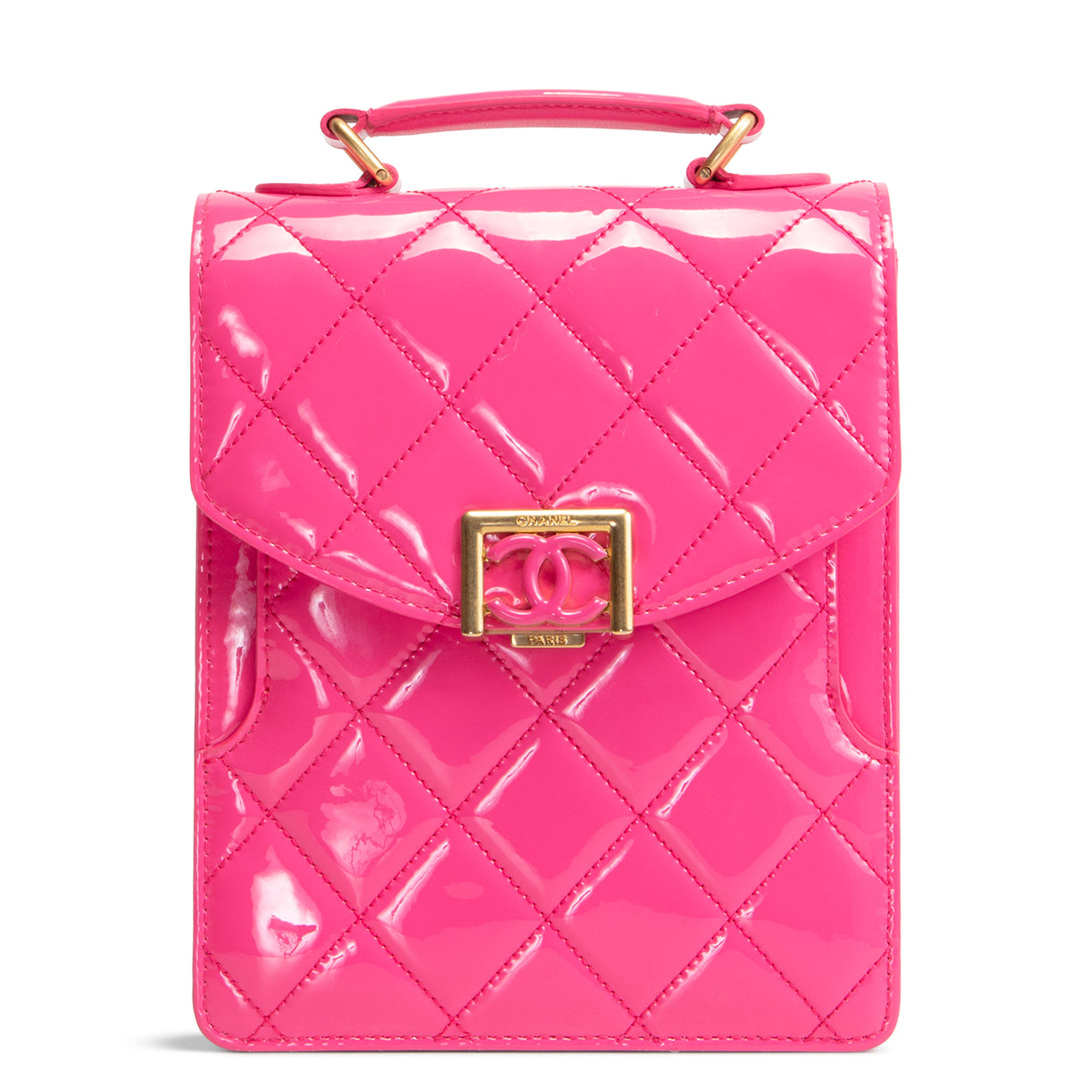 CHANEL Patent Top Handle North/South Bag- Hot Pink