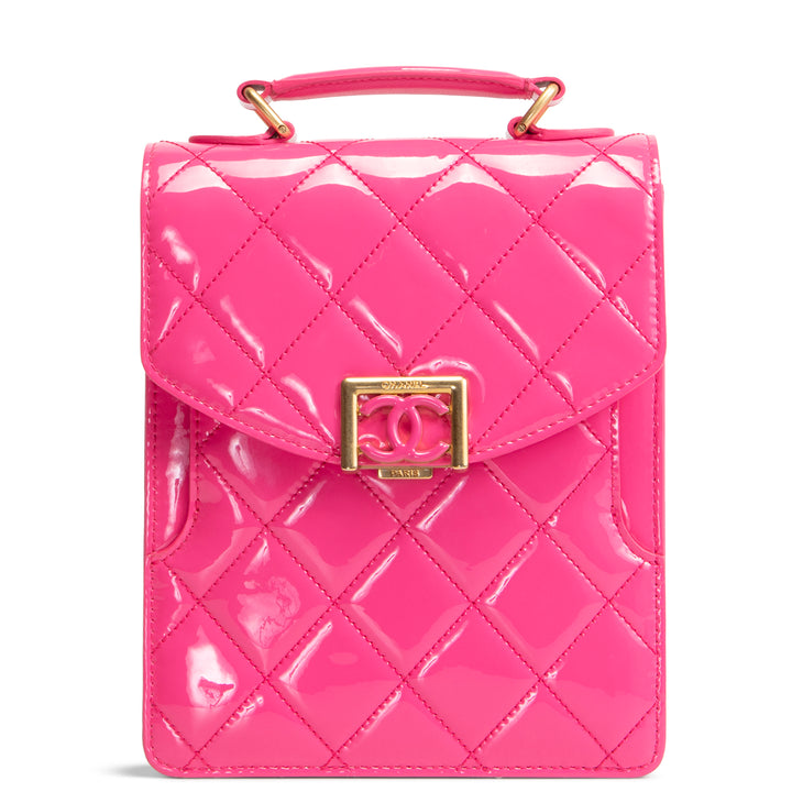 CHANEL Patent Top Handle North/South Bag- Hot Pink