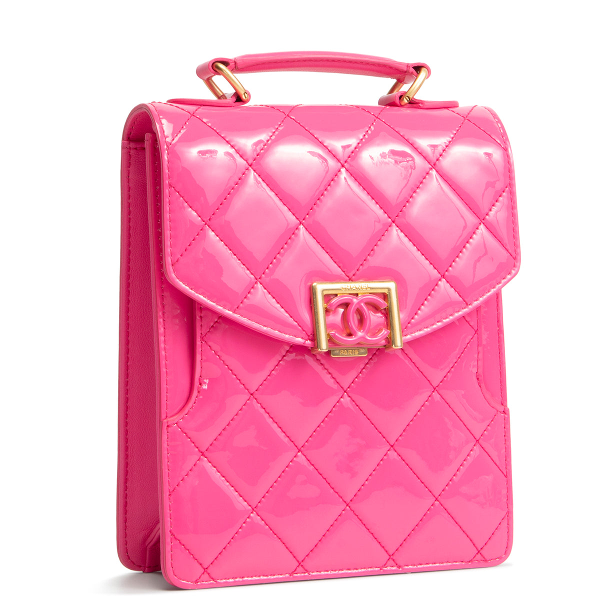 CHANEL Patent Top Handle North/South Bag- Hot Pink