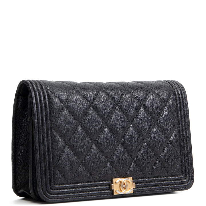 CHANEL Caviar Quilted Boy Wallet on Chain - Black