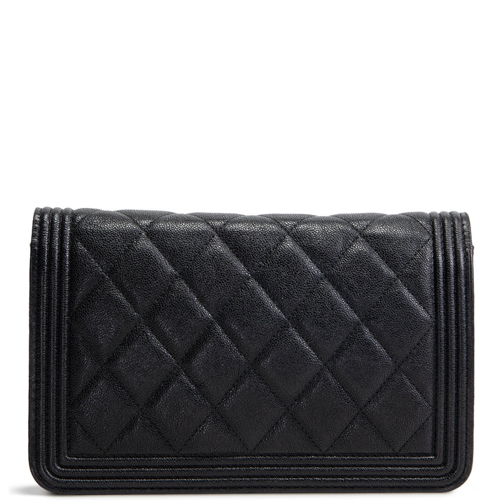 CHANEL Caviar Quilted Boy Wallet on Chain - Black