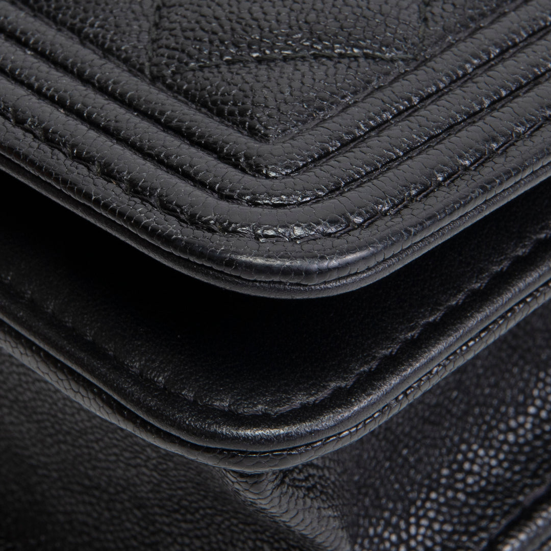 CHANEL Caviar Quilted Boy Wallet on Chain - Black