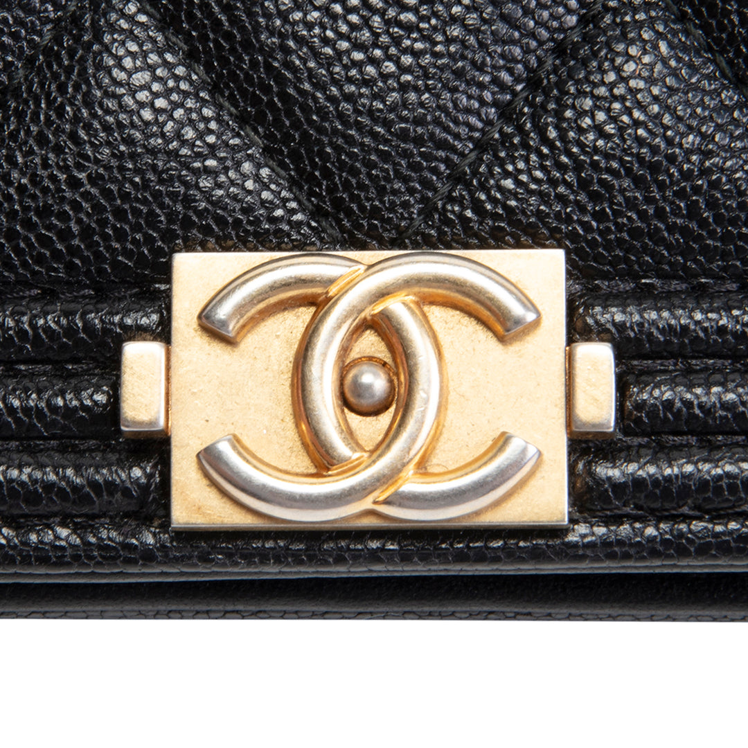 CHANEL Caviar Quilted Boy Wallet on Chain - Black