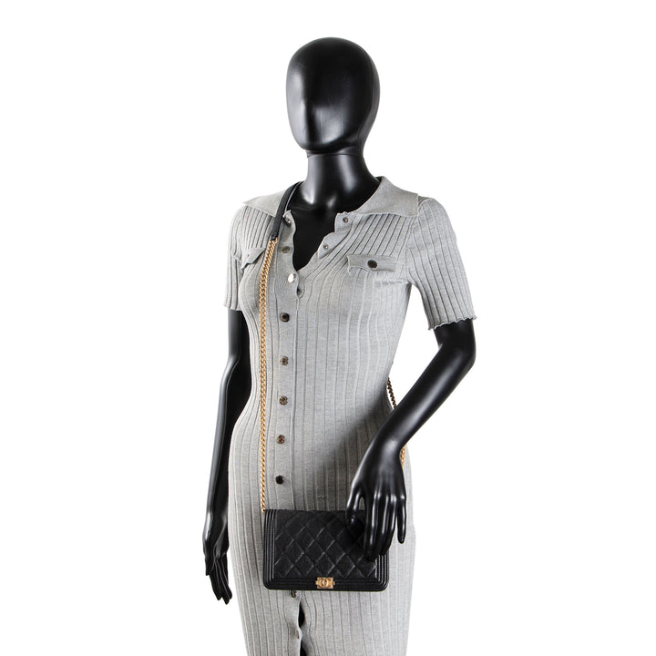 CHANEL Caviar Quilted Boy Wallet on Chain - Black