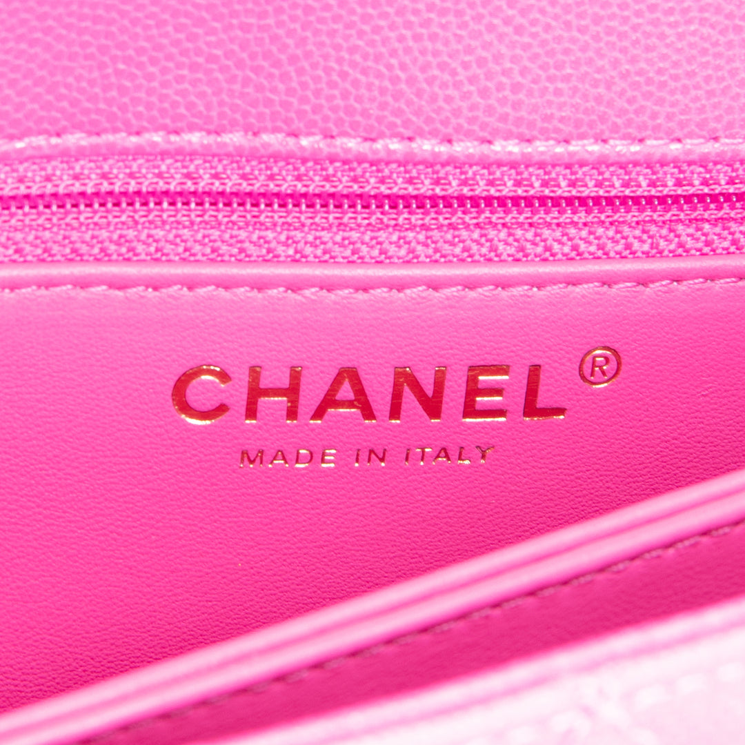 CHANEL Caviar Quilted Mini Coco Handle Flap Bag - Hot Pink