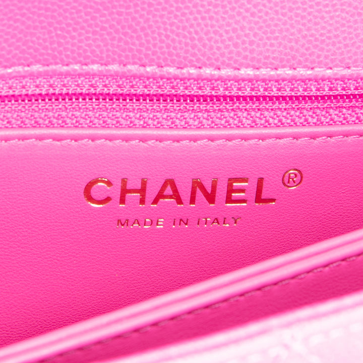 CHANEL Caviar Quilted Mini Coco Handle Flap Bag - Hot Pink