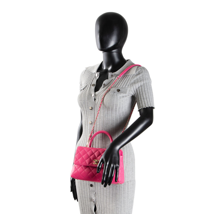 CHANEL Caviar Quilted Mini Coco Handle Flap Bag - Hot Pink