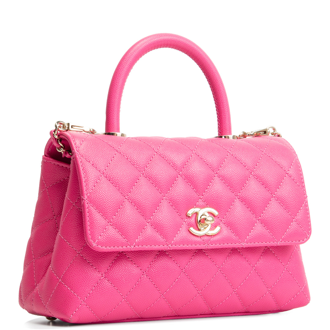 CHANEL Caviar Quilted Mini Coco Handle Flap Bag - Hot Pink