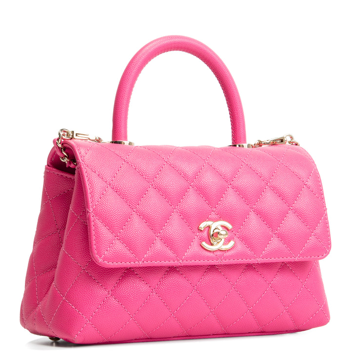 CHANEL Caviar Quilted Mini Coco Handle Flap Bag - Hot Pink